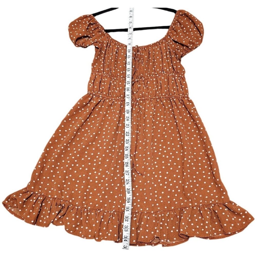 Aeropostale Brown Polka Dot Puff Sleeve Dress Size L Ruffle Hem - Picture 7 of 8